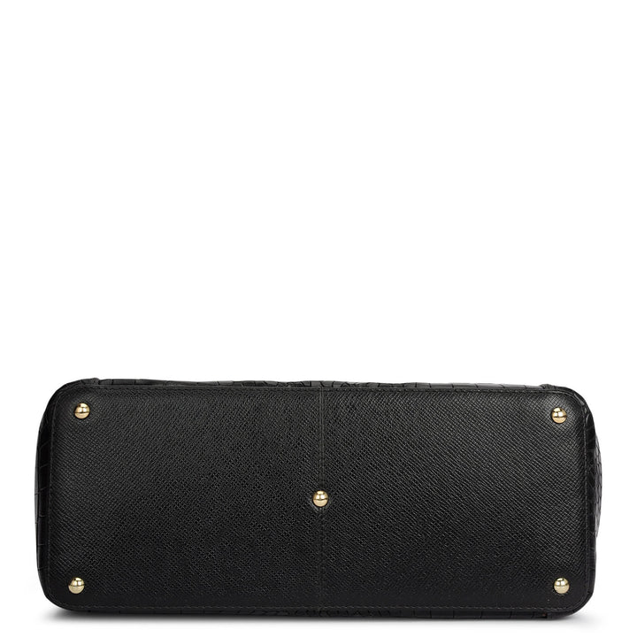 Medium Croco Leather Hobo - Black