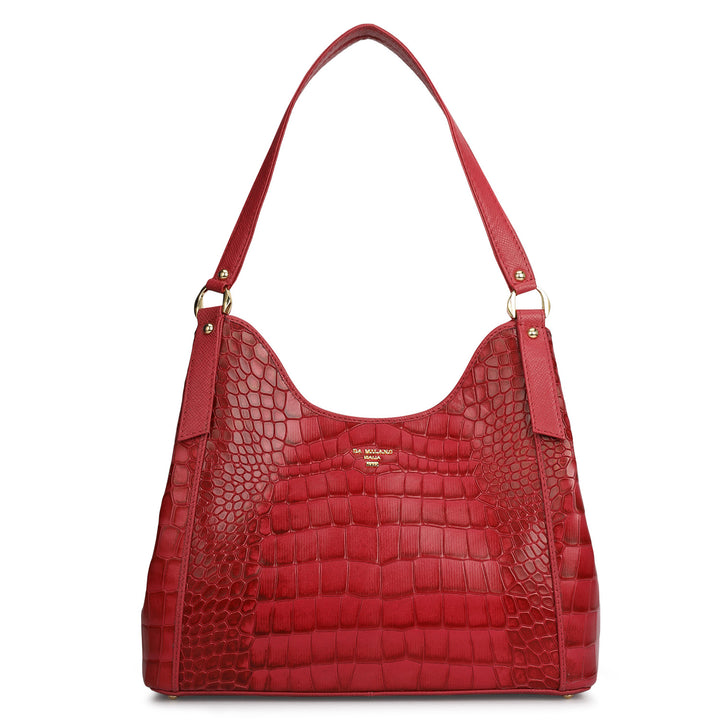 Medium Croco Leather Hobo - Plumberry