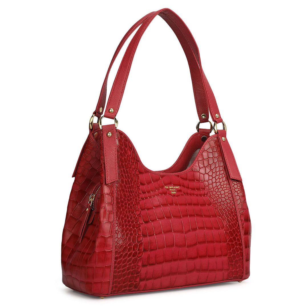 Medium Croco Leather Hobo - Plumberry