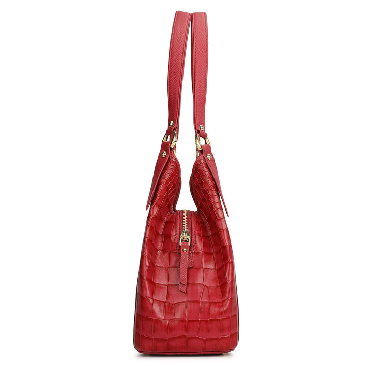 Medium Croco Leather Hobo - Plumberry