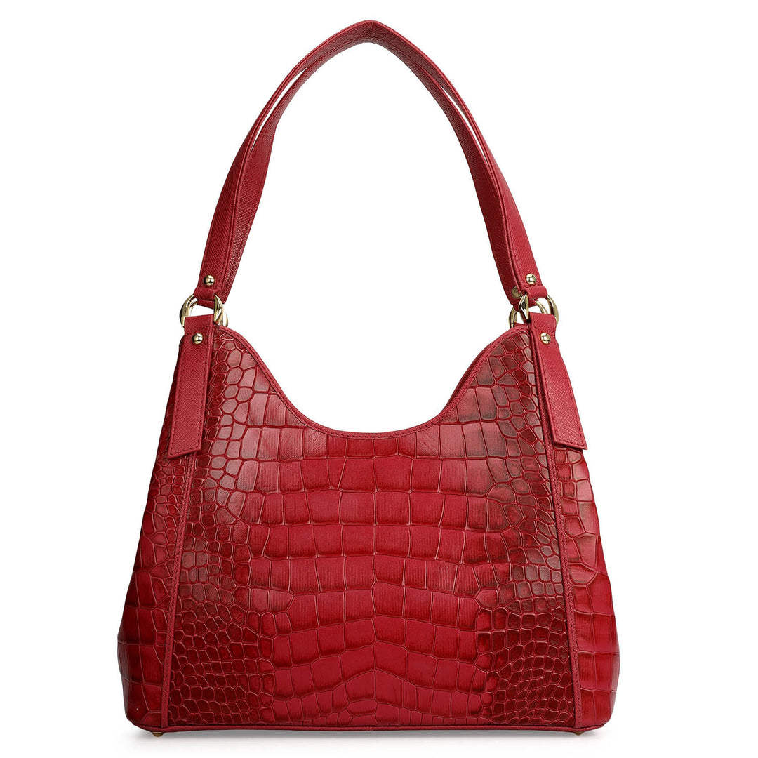 Medium Croco Leather Hobo - Plumberry