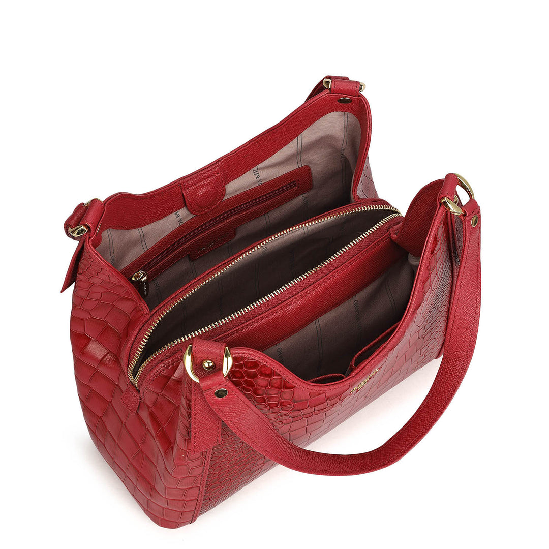 Medium Croco Leather Hobo - Plumberry