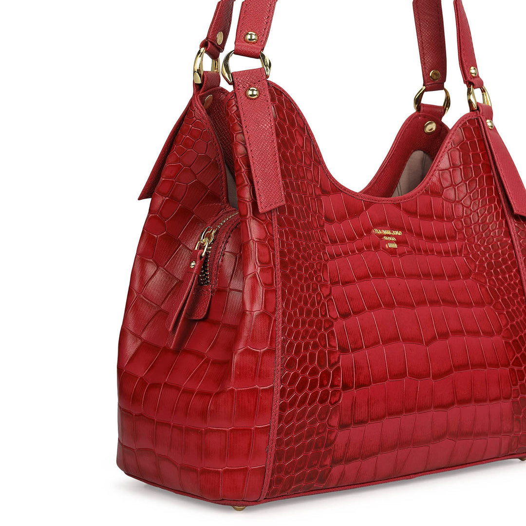 Medium Croco Leather Hobo - Plumberry