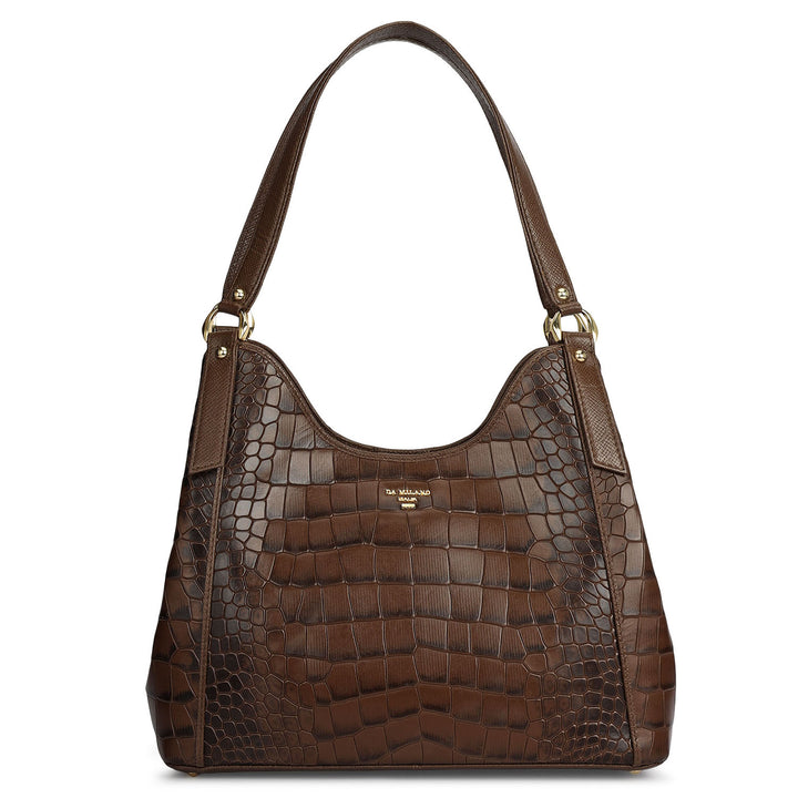 Medium Croco Leather Hobo - Walnut