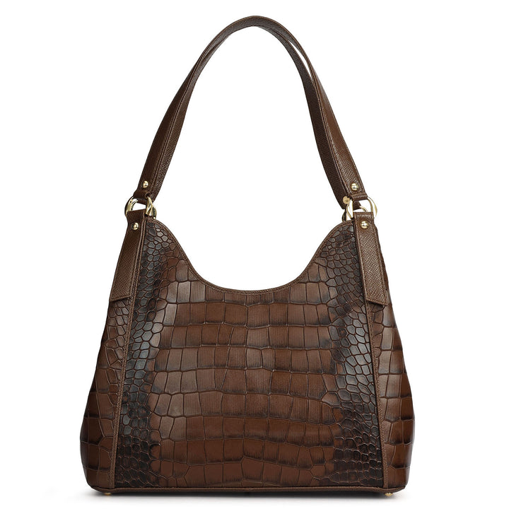 Medium Croco Leather Hobo - Walnut