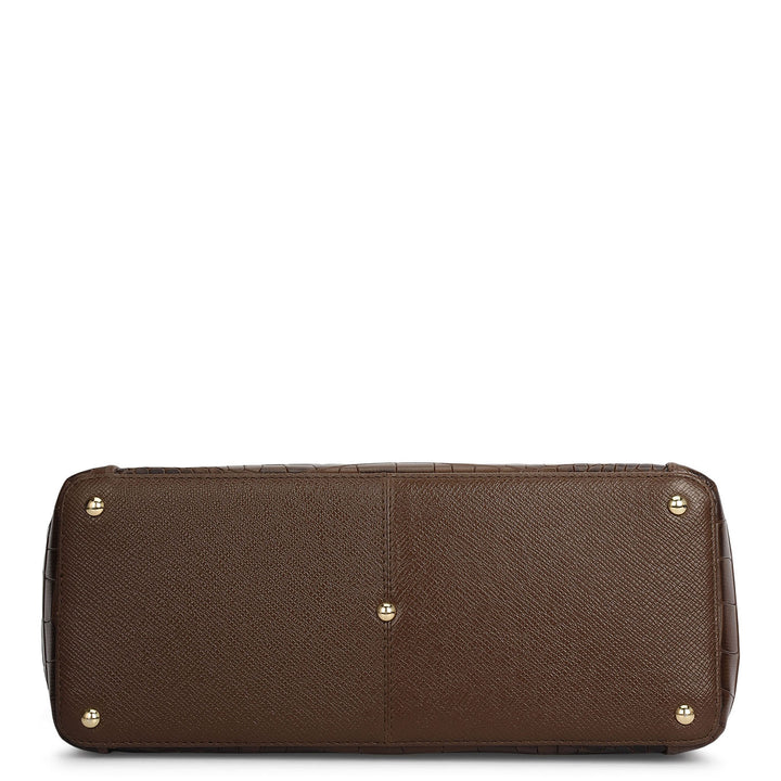 Medium Croco Leather Hobo - Walnut