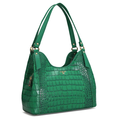 Medium Croco Leather Hobo - Sea Weed