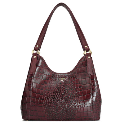 Medium Croco Leather Hobo - Wine