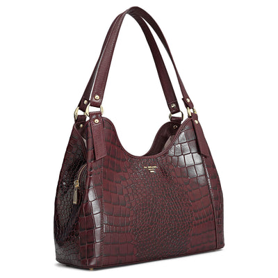 Medium Croco Leather Hobo - Wine