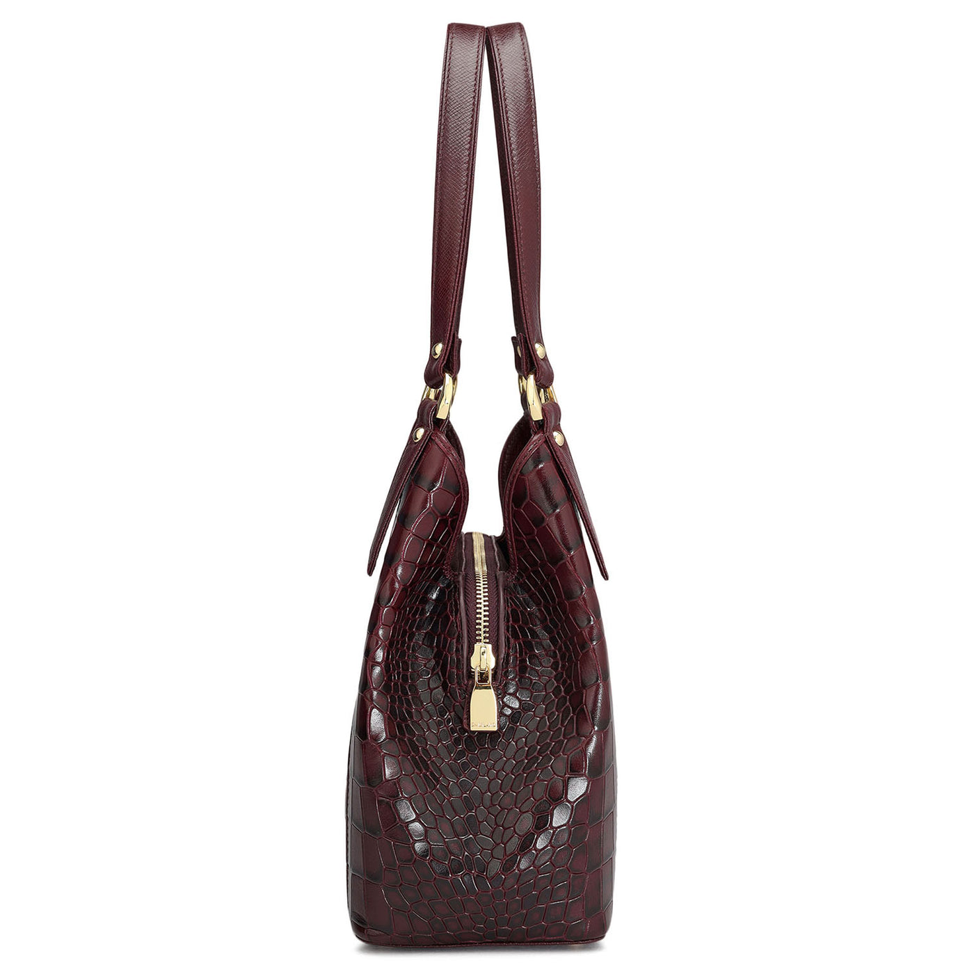 Medium Croco Leather Hobo - Wine