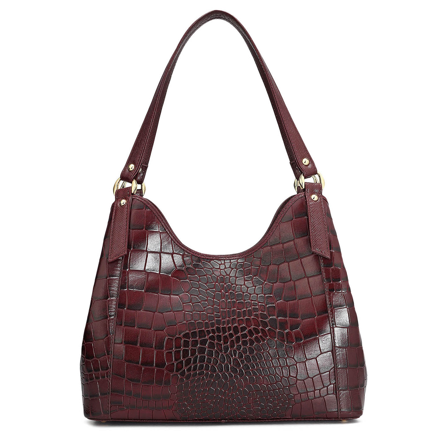 Medium Croco Leather Hobo - Wine