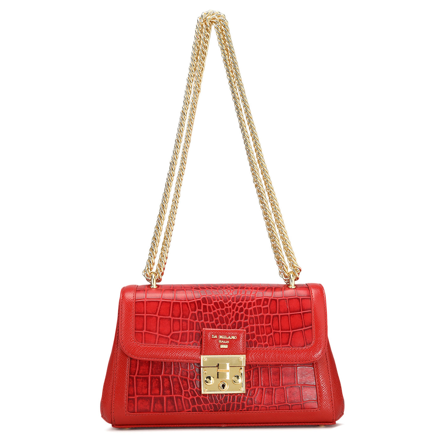 Small Croco Leather Shoulder Bag - Red