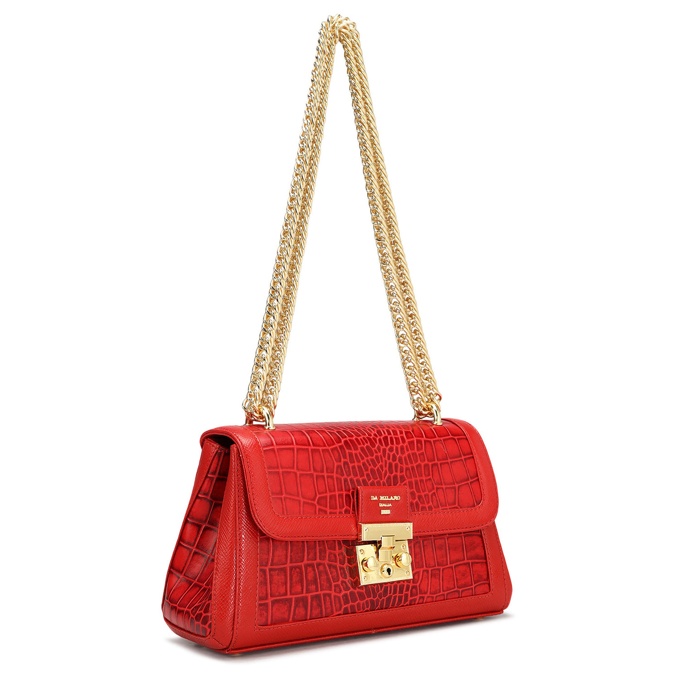 Small Croco Leather Shoulder Bag - Red