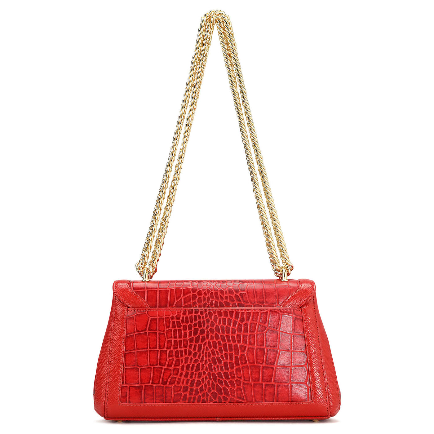 Small Croco Leather Shoulder Bag - Red