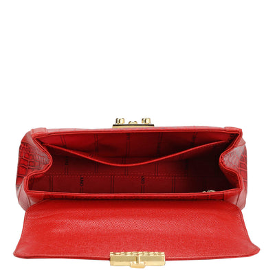 Small Croco Leather Shoulder Bag - Red