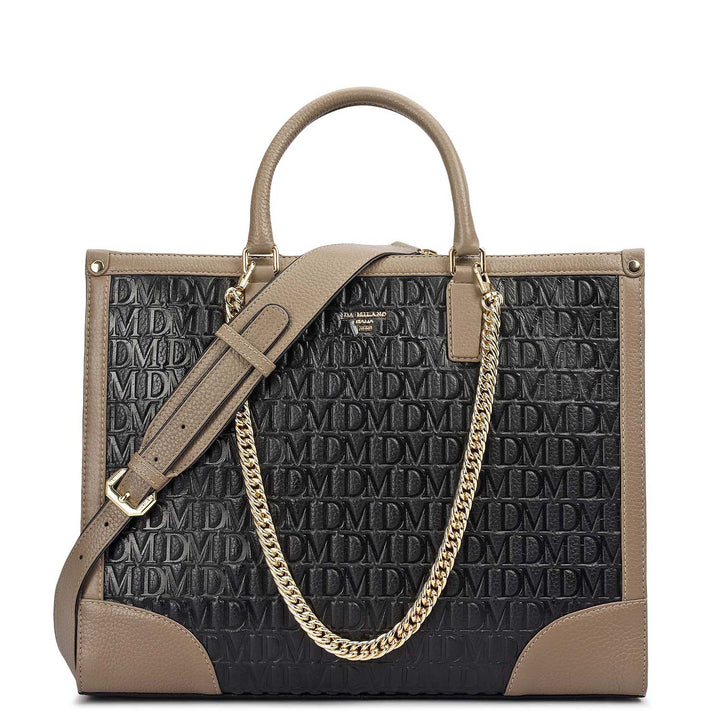 Medium Monogram Leather Book Tote - Black