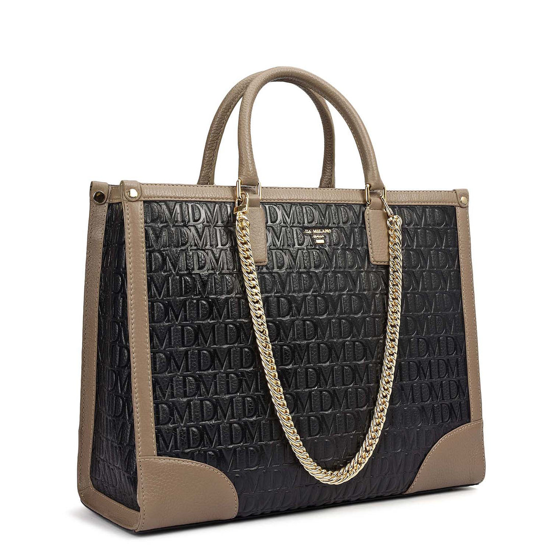 Medium Monogram Leather Book Tote - Black