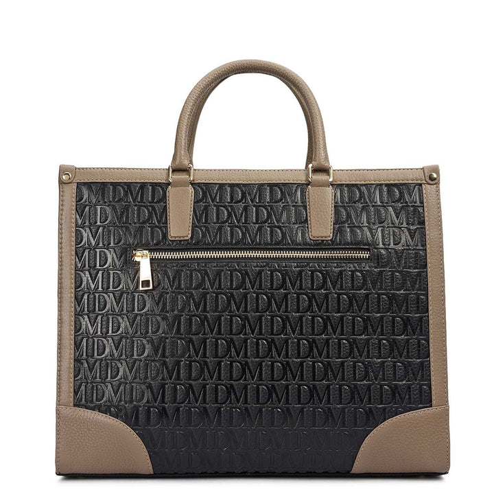Medium Monogram Leather Book Tote - Black