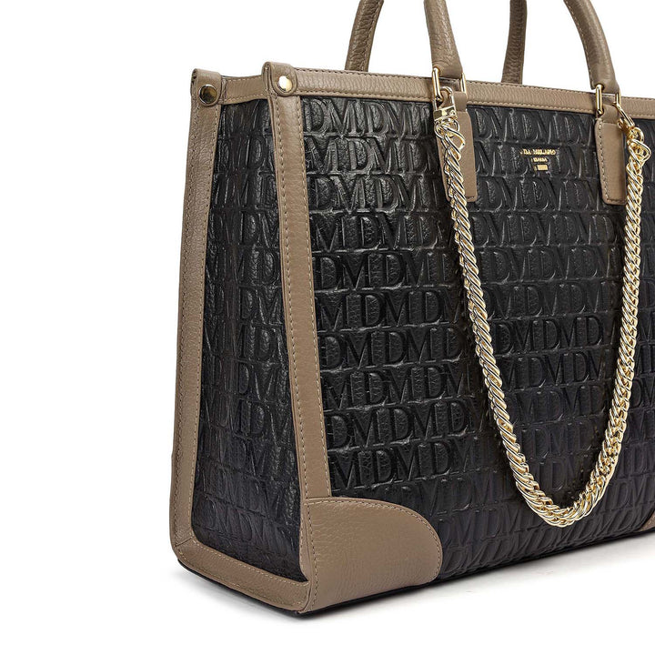 Medium Monogram Leather Book Tote - Black