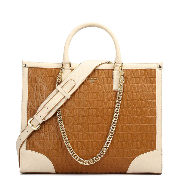 Medium Monogram Leather Book Tote - Caramel
