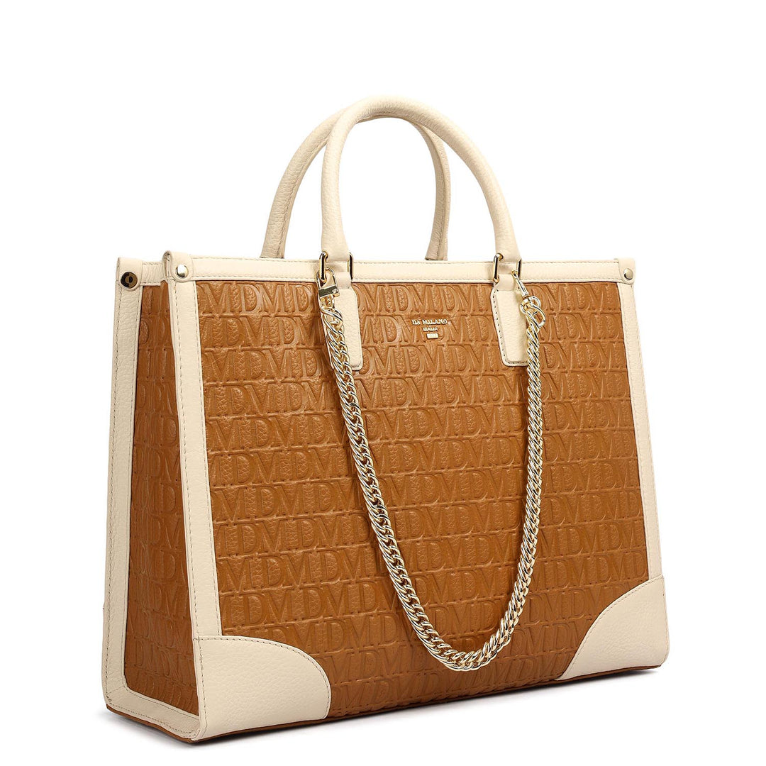 Medium Monogram Leather Book Tote - Caramel