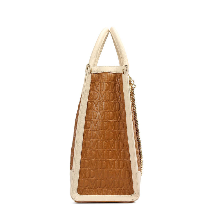 Medium Monogram Leather Book Tote - Caramel