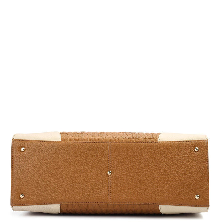 Medium Monogram Leather Book Tote - Caramel