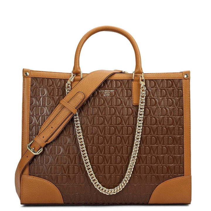 Medium Monogram Leather Book Tote - Mocha