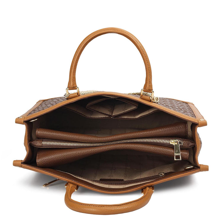 Medium Monogram Leather Book Tote - Mocha