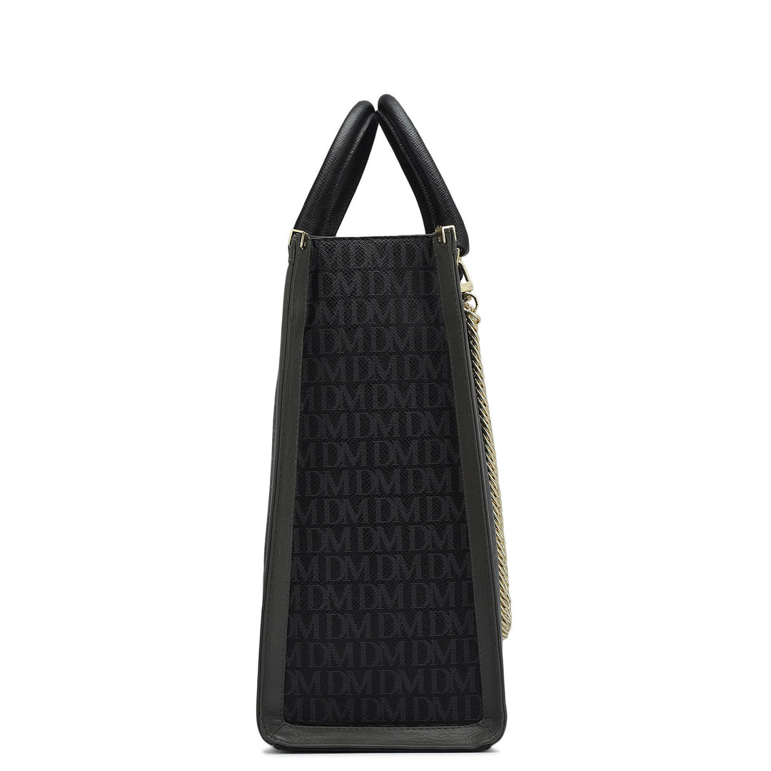 Large Monogram Leather Book Tote   - Black