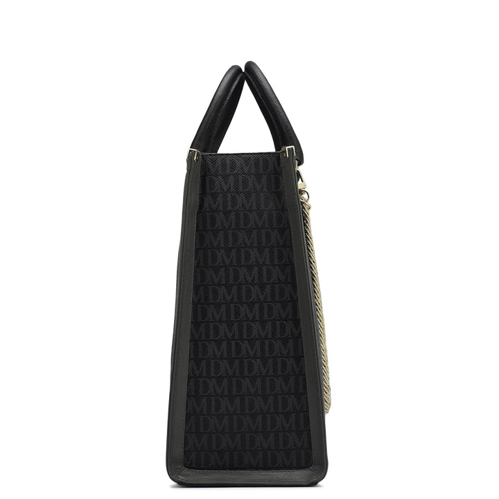 Large Monogram Leather Book Tote   - Black