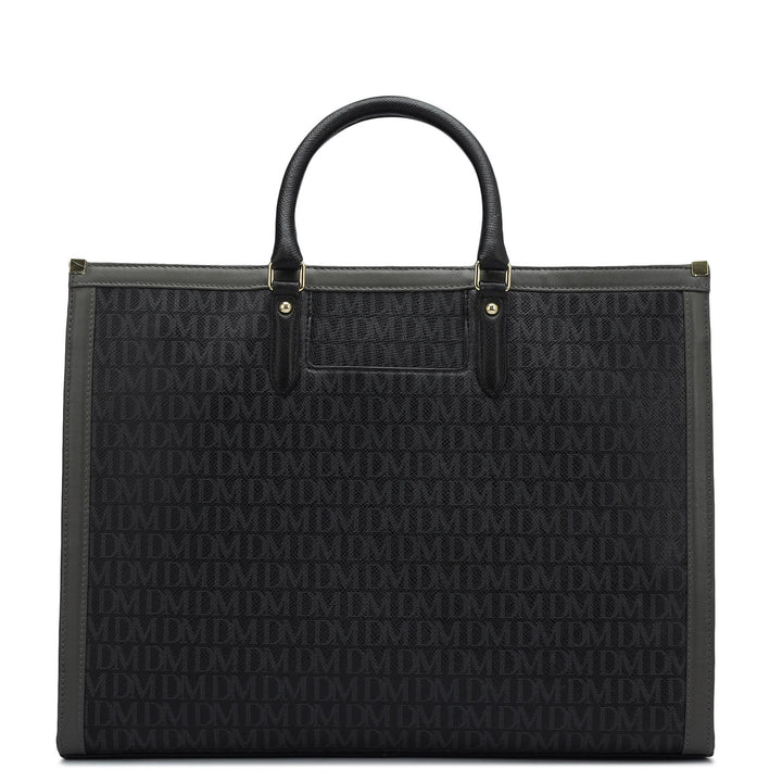 Large Monogram Leather Book Tote   - Black