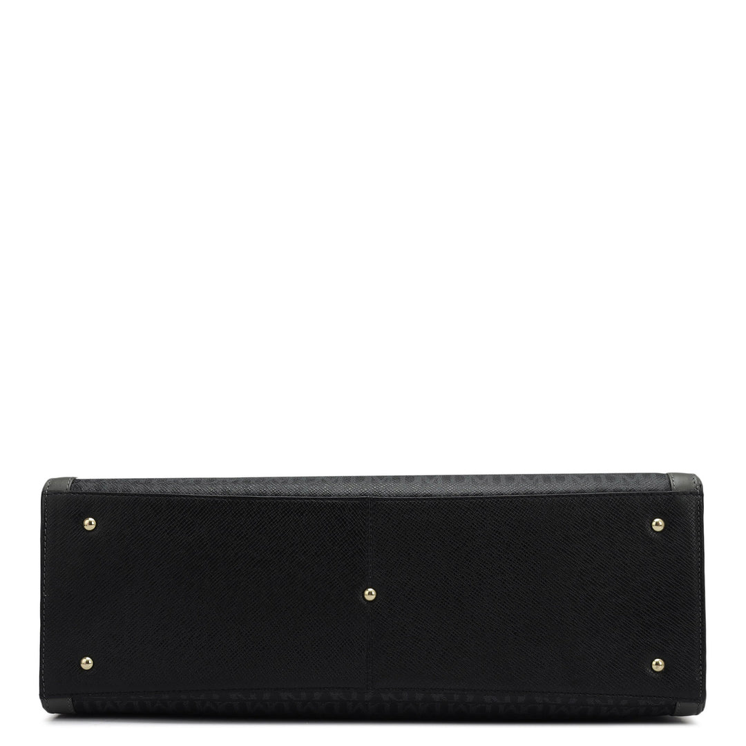 Large Monogram Leather Book Tote   - Black