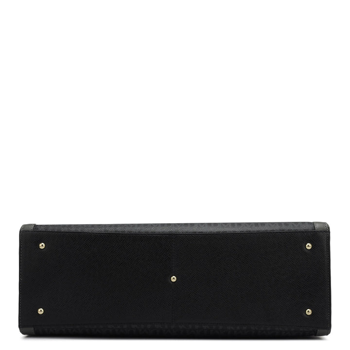 Large Monogram Leather Book Tote   - Black