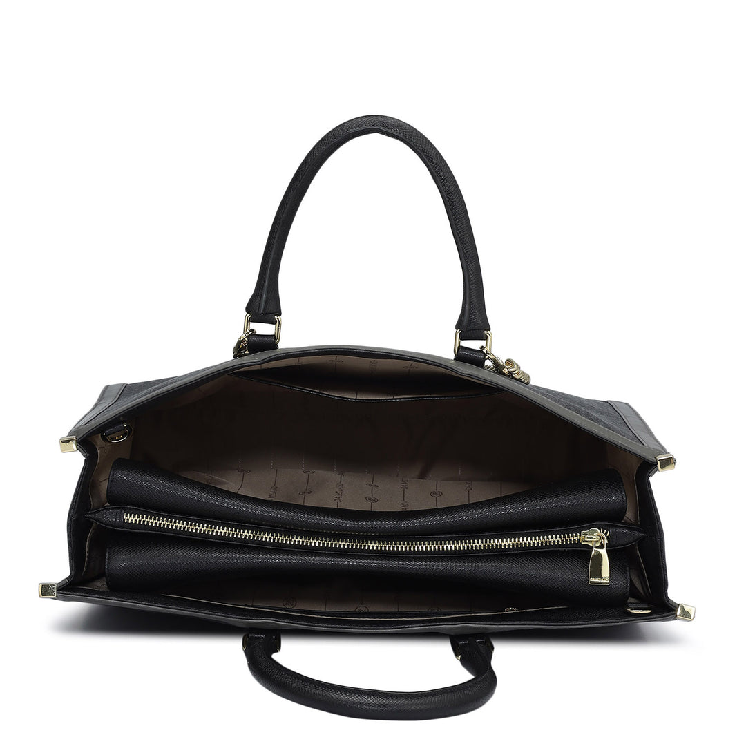 Large Monogram Leather Book Tote   - Black