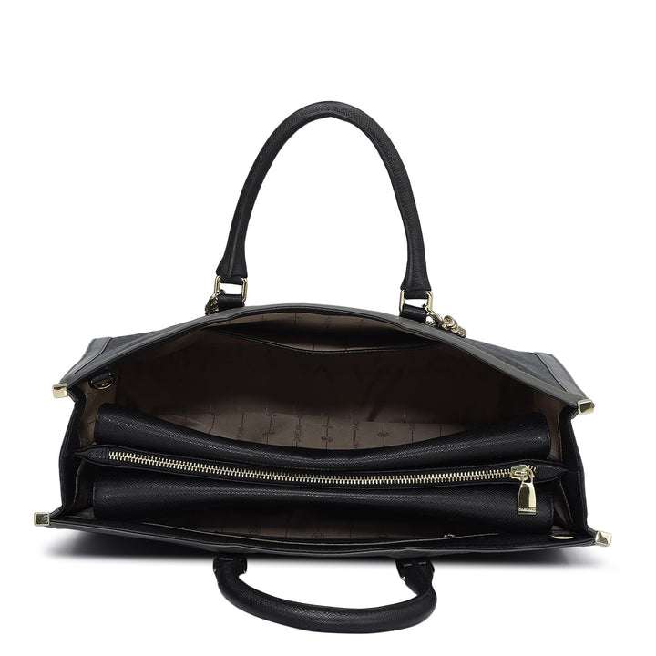 Large Monogram Leather Book Tote   - Black