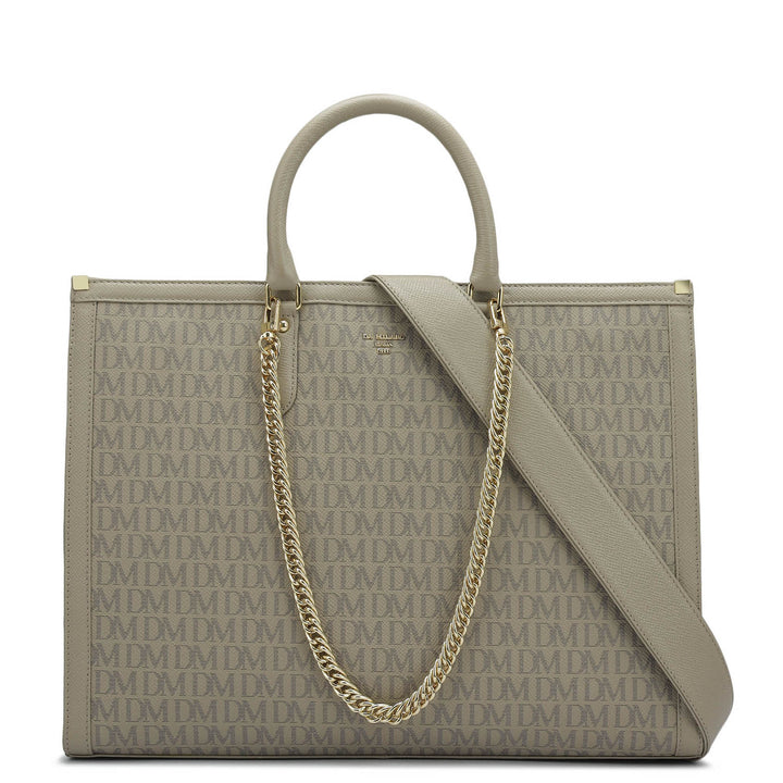 Large Monogram Leather Book Tote   - Chalk