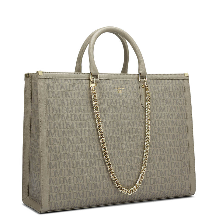 Large Monogram Leather Book Tote   - Chalk