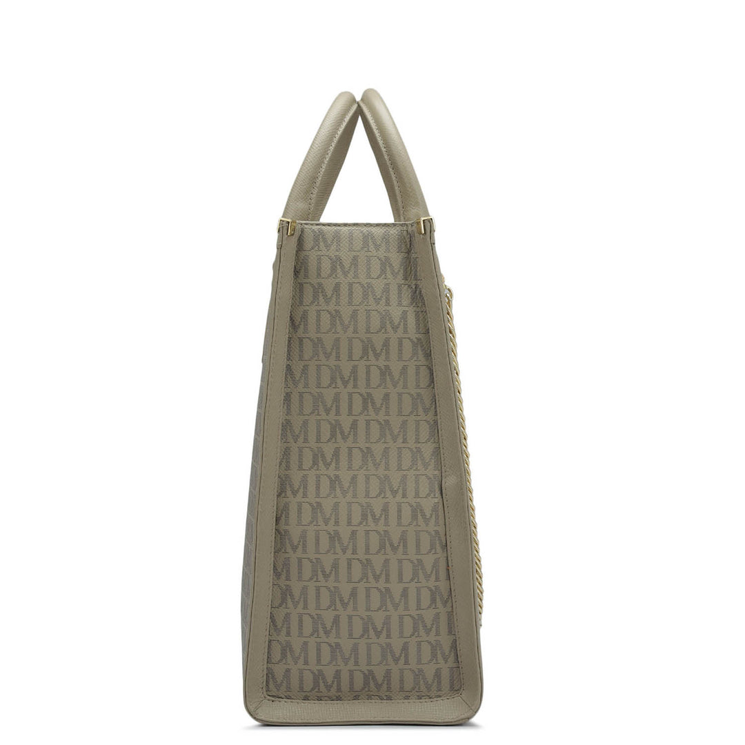 Large Monogram Leather Book Tote   - Chalk