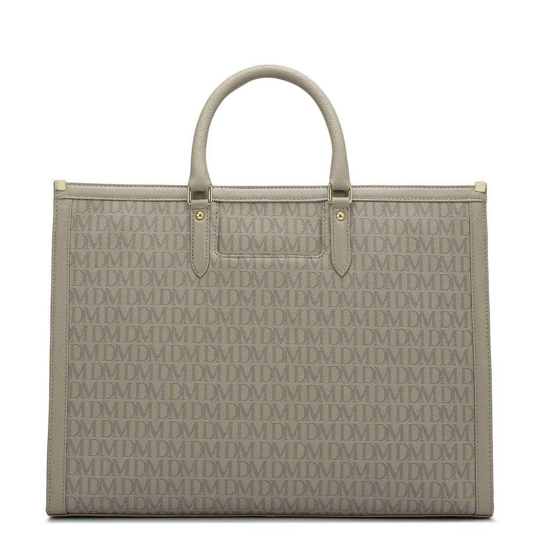 Large Monogram Leather Book Tote   - Chalk
