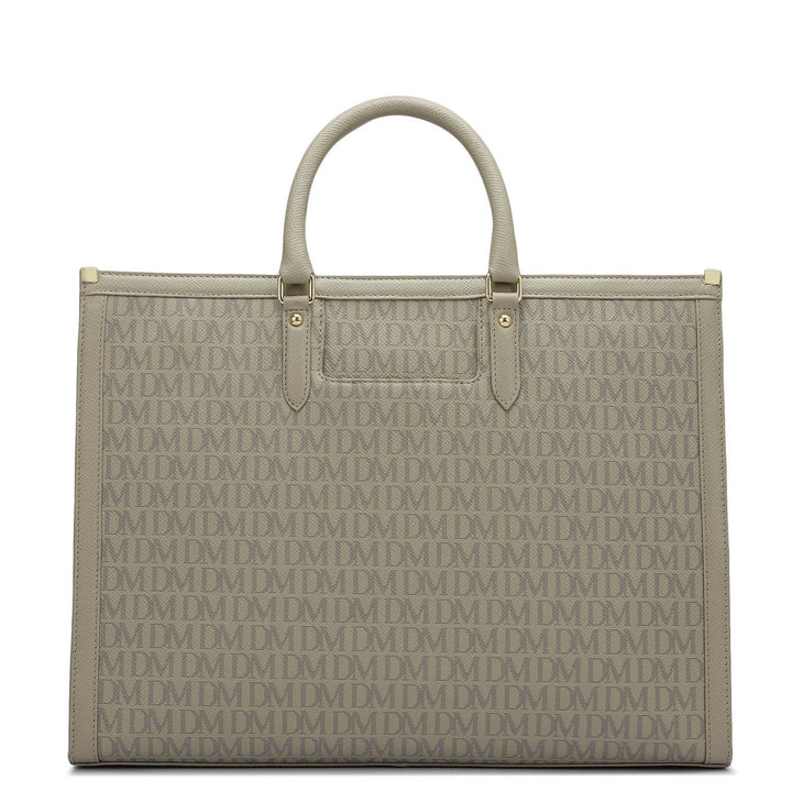 Large Monogram Leather Book Tote   - Chalk