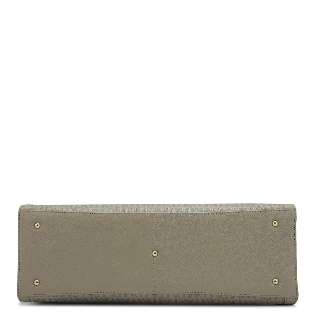 Large Monogram Leather Book Tote   - Chalk