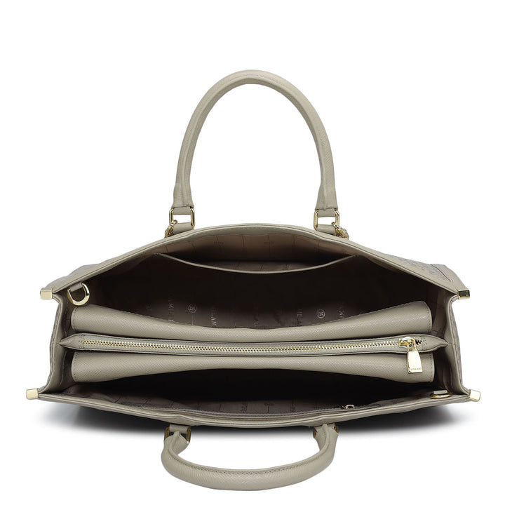 Large Monogram Leather Book Tote   - Chalk