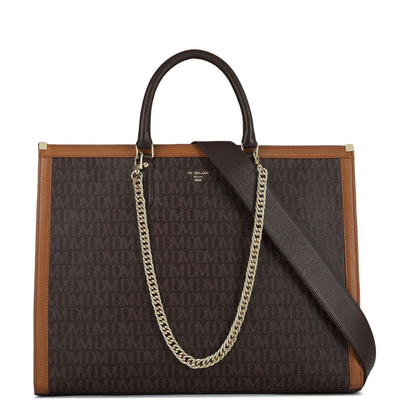 Large Monogram Leather Book Tote - Chocolate