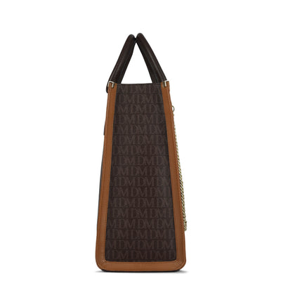 Large Monogram Leather Book Tote - Chocolate