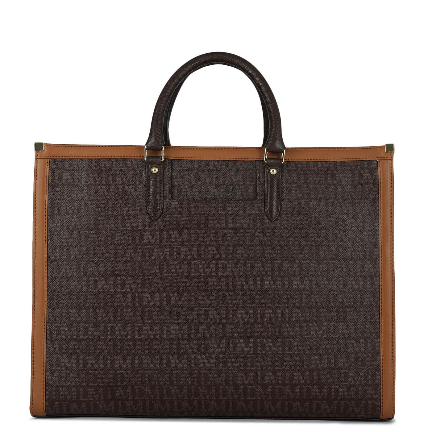 Large Monogram Leather Book Tote - Chocolate