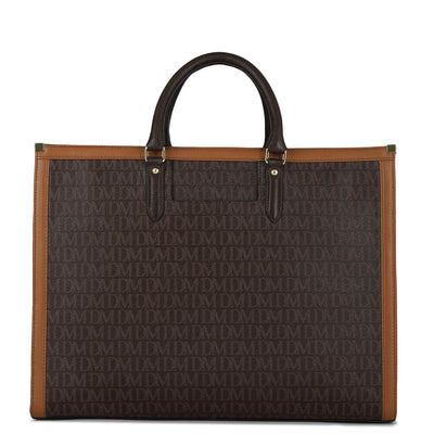 Large Monogram Leather Book Tote - Chocolate