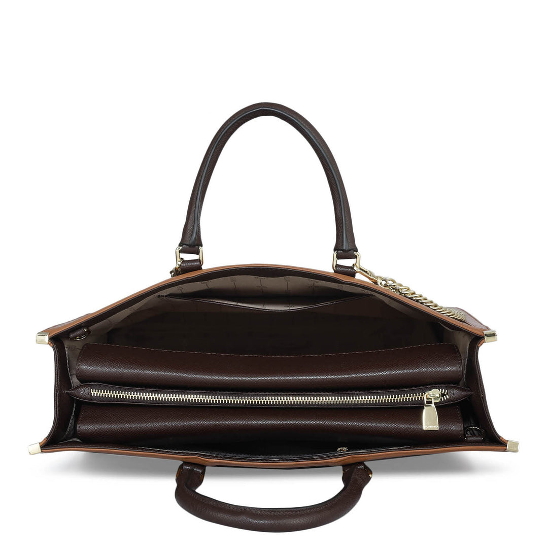 Large Monogram Leather Book Tote - Chocolate