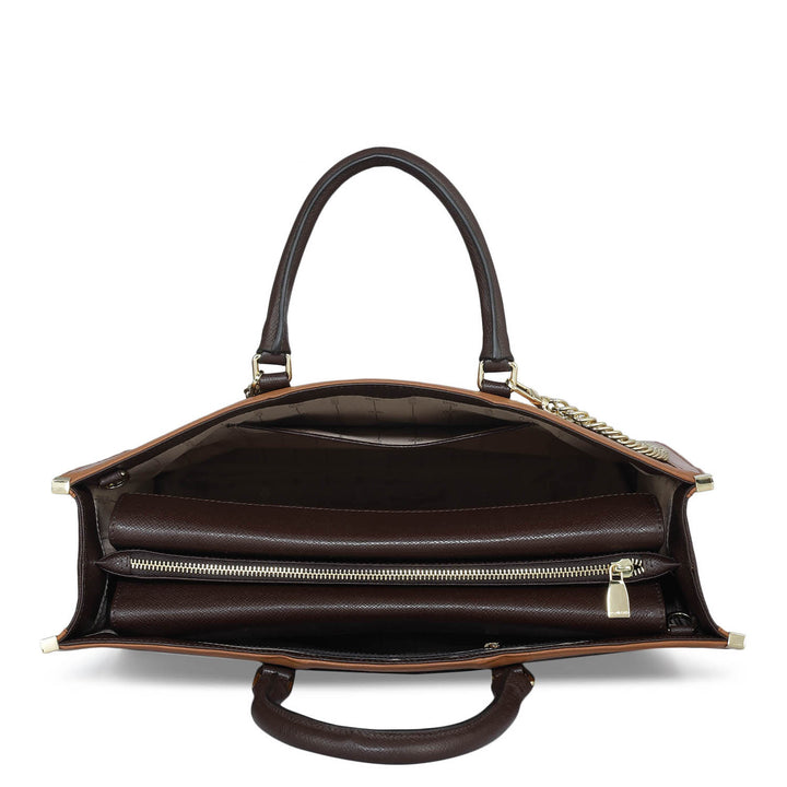 Large Monogram Leather Book Tote - Chocolate