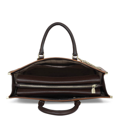 Large Monogram Leather Book Tote - Chocolate